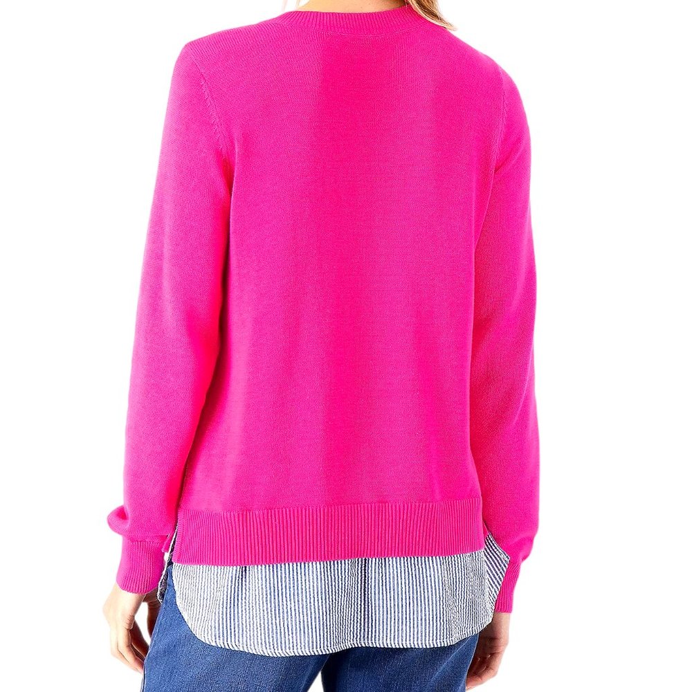 Joan Rivers Long Sleeve Sweater with Seersucker Detail Small Magenta - Picture 6 of 8